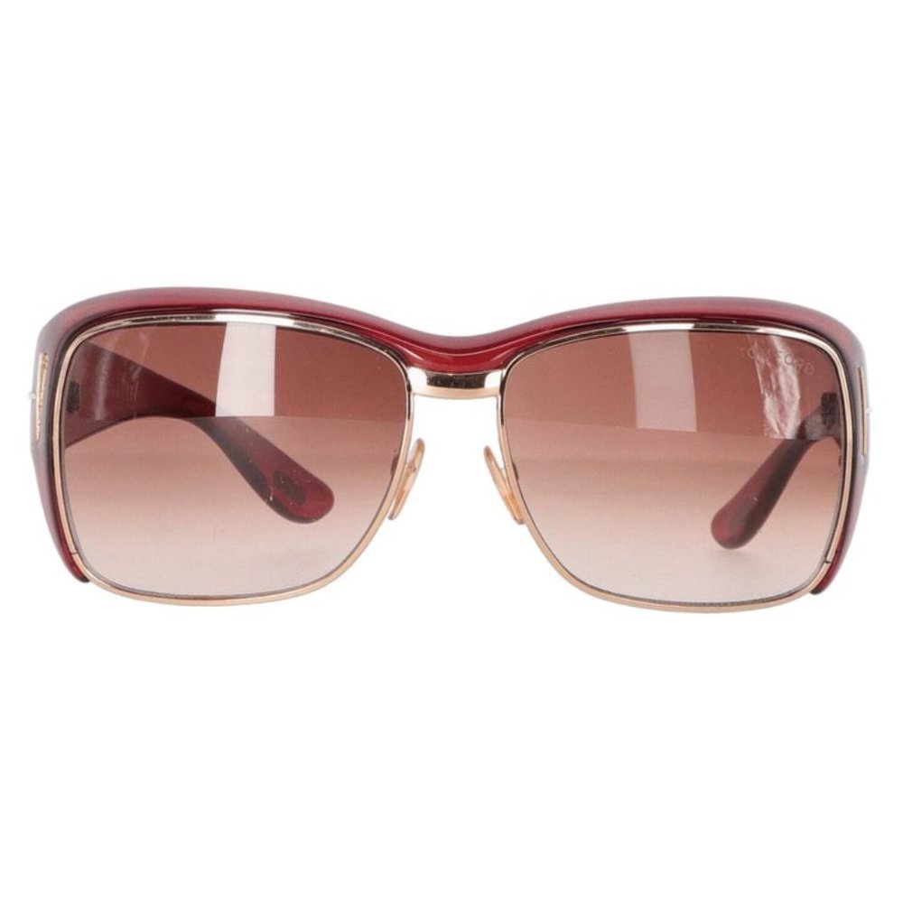 Tom Ford KELLAN Sunglasses Plastic TF 90  Gold T Logo Burgundy Brown Red